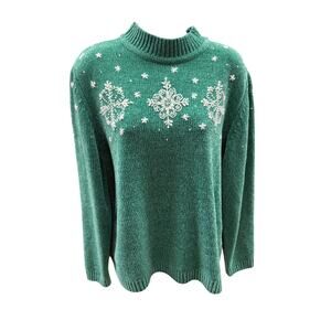 Alfred Dunner Women L Snowflake Sweater Ugly Christmas Mock Neck Long Sleeve